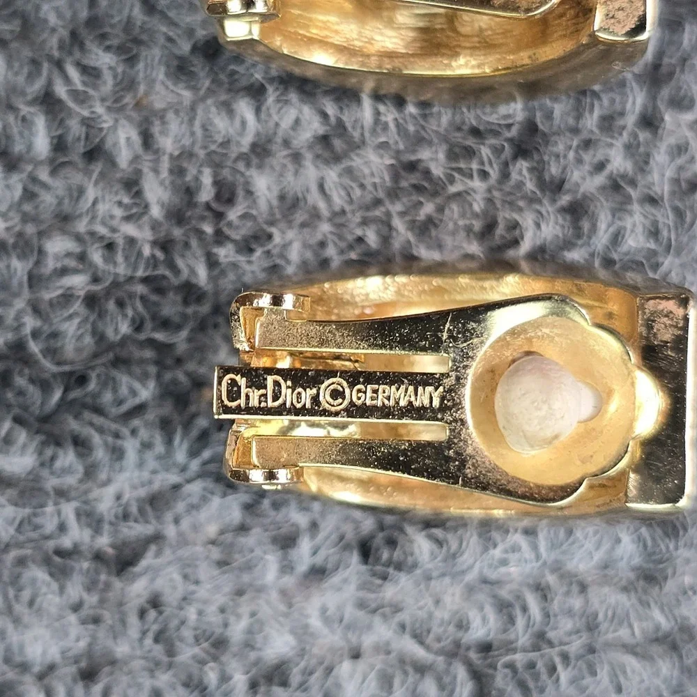 Christian Dior Germany Black Enamel Rhinestone Clip Earrings Vintage